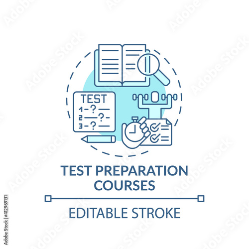 Test preparation courses concept icon. Improving language learning level idea thin line illustration. Exam preparing. Tutoring service. Vector isolated outline RGB color drawing. Editable stroke