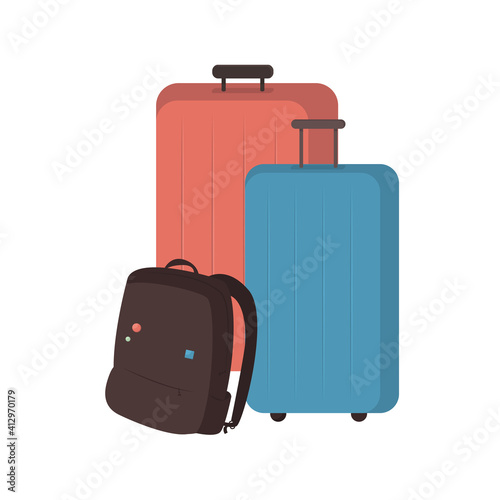 Baggage flat color vector object. Bags full of things needed for going on holiday. Vacation preparation processes isolated cartoon illustration for web graphic design and animation
