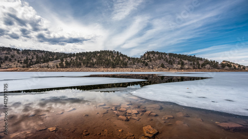 Ice melting at Horsetooth Reservoir in Fort Collins, Colorado