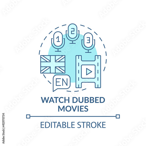 Watching dubbed movies concept icon. Learning language tip idea thin line illustration. Easy memorization new words and phrases. Vector isolated outline RGB color drawing. Editable stroke