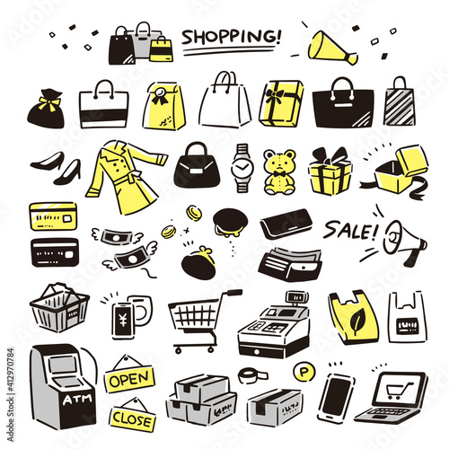 シンプルな手描きの買い物アイコン