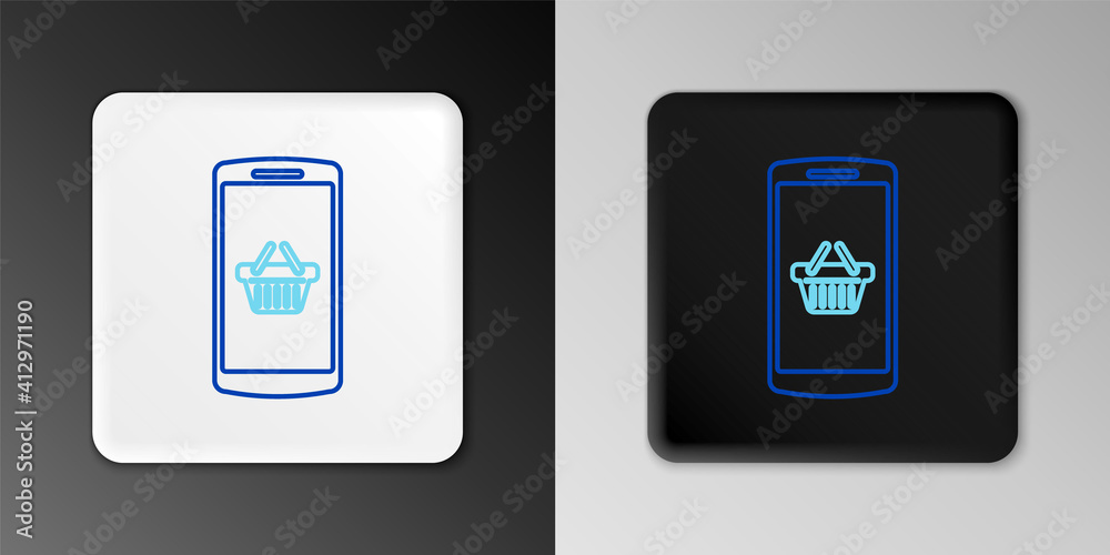 Line Shopping basket on screen smartphone icon isolated on grey background. Concept e-commerce, e-business, online business marketing. Colorful outline concept. Vector. Line Shopping basket on screen smartphone icon isolated on grey background. Concept e-commerce, e-business, online business marketing. Colorful outline concept. Vector.