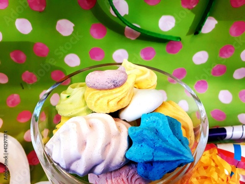 Paste e dolci colorati per il periodo di Carnevale. Specialità tipiche italiane photo