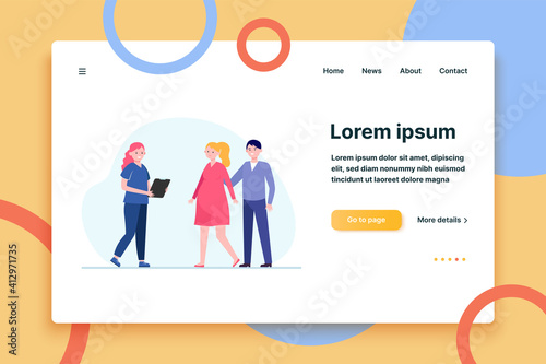 Nurse consulting pregnant woman. Mother, baby, clinic flat vector illustration. Healthcare and pregnancy concept for banner, website design or landing web page
