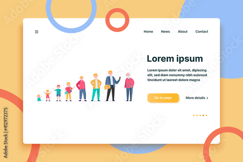 Man from infant to pensioner evolution. Adult, life, cycle flat vector illustration. Growth cycle and generation concept for banner, website design or landing web page