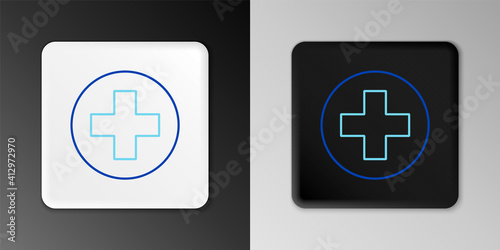 Line Medical cross in circle icon isolated on grey background. First aid medical symbol. Colorful outline concept. Vector.