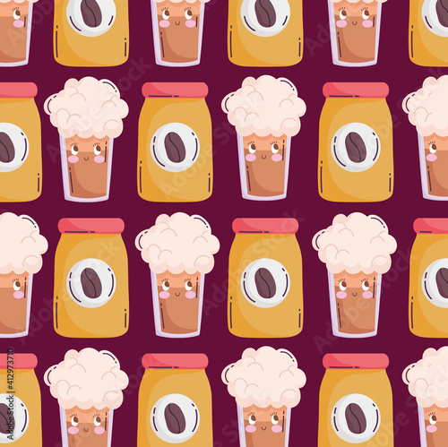 food pattern funny happy cartoon coffee bottle and smoothies