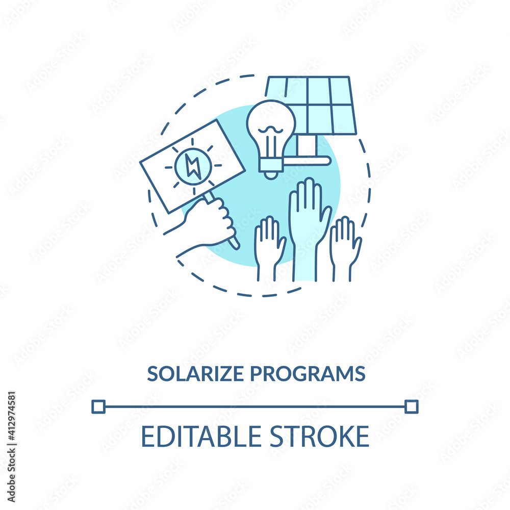 Solarize programs concept icon. Selling unused electricity idea thin line illustration. Cheap electricity. Output of generating solar energy. Vector isolated outline RGB color drawing. Editable stroke