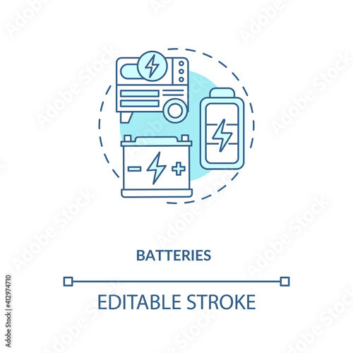 Storing energy on large scale for distribution concept icon. Converting chemical energy into electricity idea thin line illustration. Vector isolated outline RGB color drawing. Editable stroke