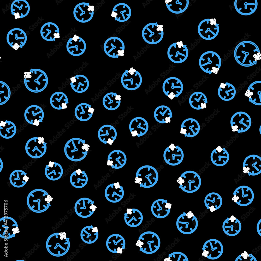 Line Clock 24 hours icon isolated seamless pattern on black background. All day cyclic icon. 24 hours service symbol. Vector.