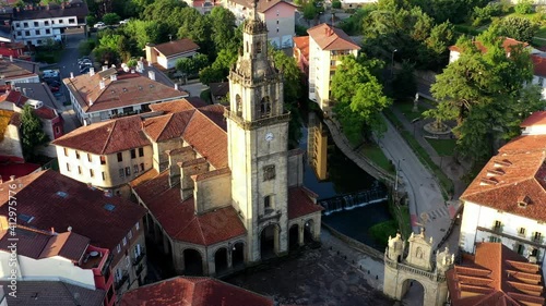 Church of Saint Anna and in Durango, Basque country.Aerial view.