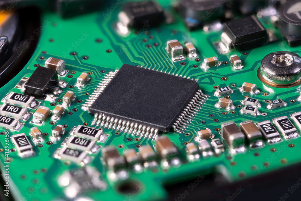 Processor chip on computer mainboard Processor chip on computer mainboard