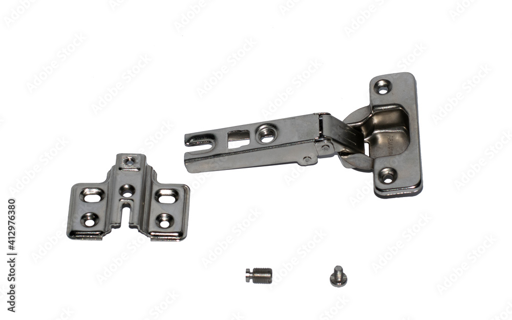 Obraz premium Stainless Steel Concealed Hinges for cabinet doors in a white background
