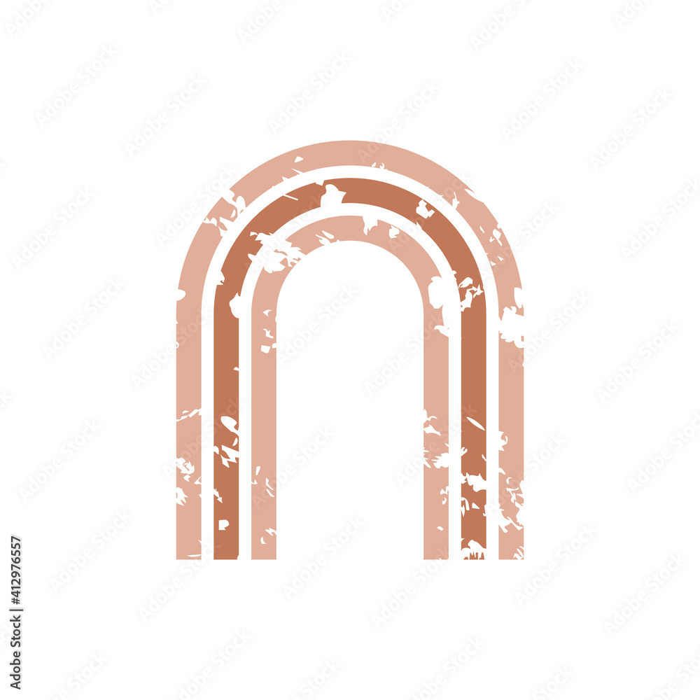 Fototapeta premium Modern abstract aesthetic print with textured geometric rainbow on white background. Wall decor in boho style. Mid century vector print for cover, wallpaper, card, social media, interior decor