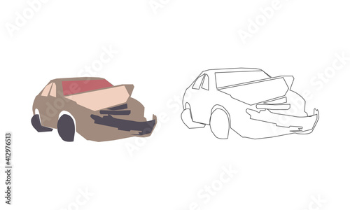 Junk Car Icon, Car crash icon concept, Old rusty car icon, Flat and isolated vector illustration icon with minimal and modern design