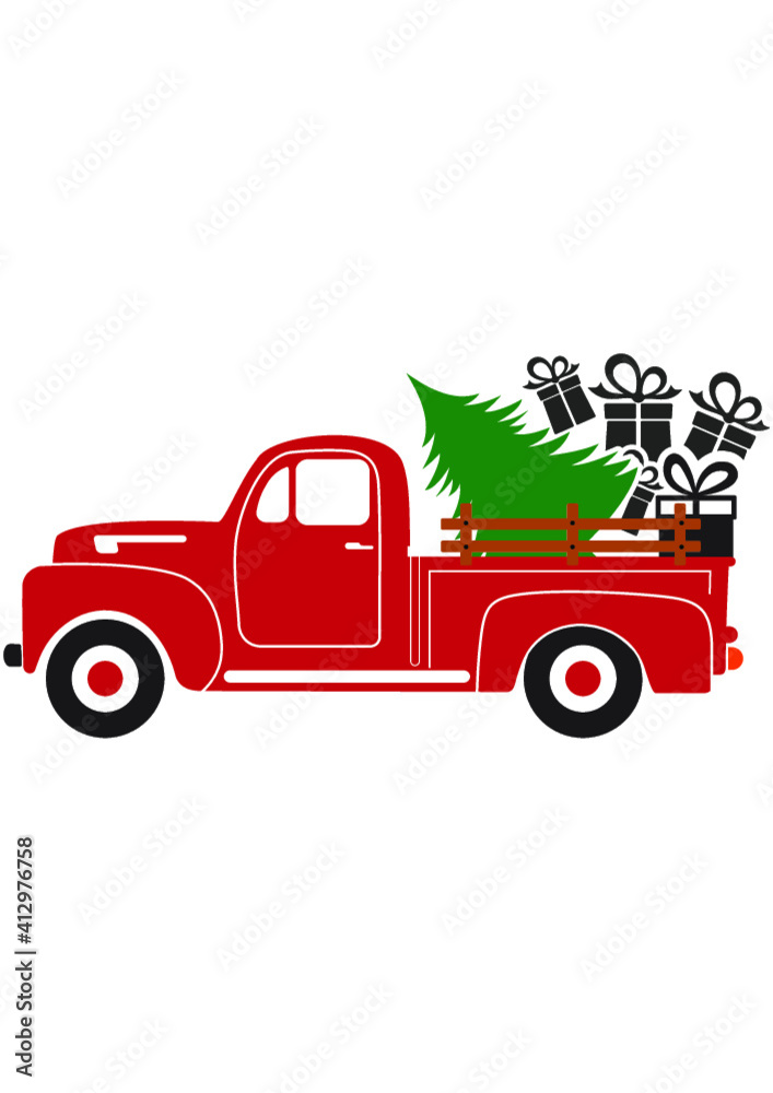 Red Truck, Valentines day Truck, Truck with tree