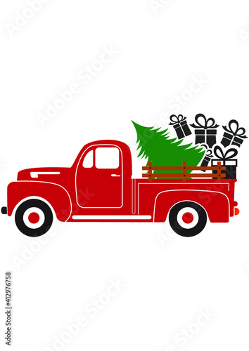Red Truck, Valentines day Truck, Truck with tree