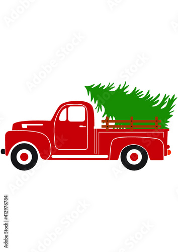 Red Truck, Valentines day Truck, Truck with tree