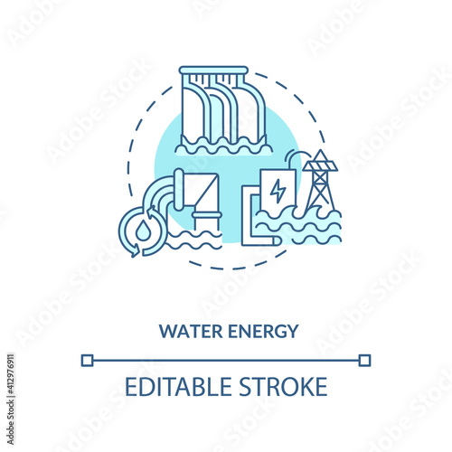 Renewable energy sources for electricity concept icon. Fast and efficient hydraulic turbines idea thin line illustration. Vector isolated outline RGB color drawing. Editable stroke