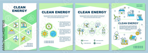 Clean energy producing brochure template. Environmental protection. Flyer, booklet, leaflet print, cover design with linear icons. Vector layouts for magazines, annual reports, advertising posters