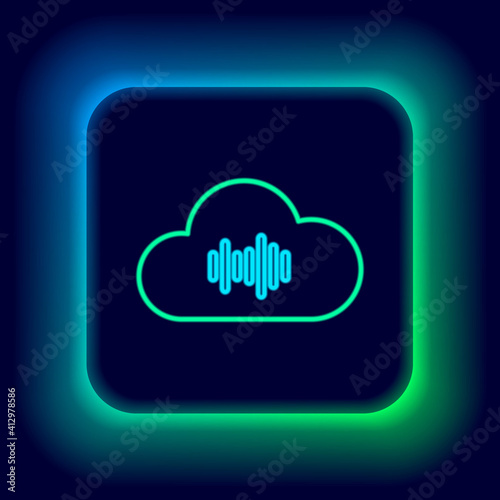 Glowing neon line Music streaming service icon isolated on black background. Sound cloud computing, online media streaming, online song, audio wave. Colorful outline concept. Vector.