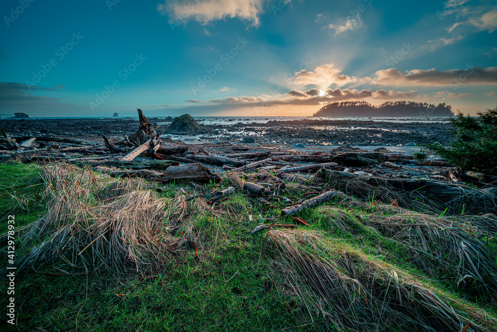 sunset over the sea at Cape Alava in Olympic National Park