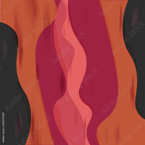 Formas abstractas en forma de ondas horizanotales con tonos rojos y oscuros