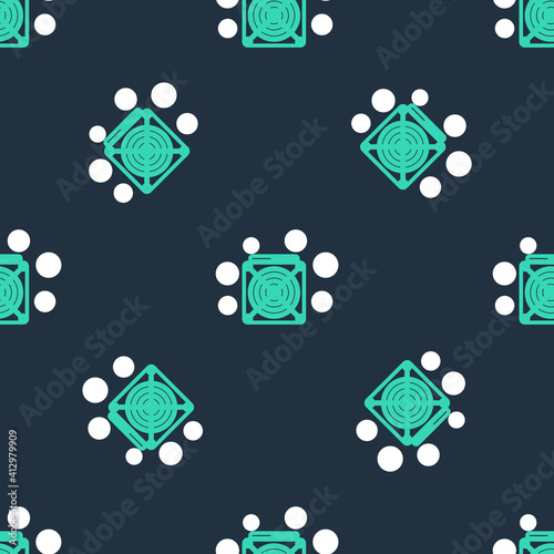 Line ASIC Miner icon isolated seamless pattern on black background. Cryptocurrency mining equipment and hardware. Application specific integrated circuit. Vector.