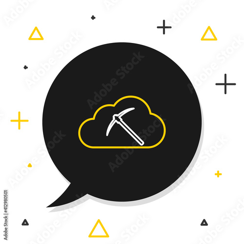 Line Cryptocurrency cloud mining icon isolated on white background. Cloud with pickaxe, bitcoin, digital money market, cryptocoin wallet. Colorful outline concept. Vector.