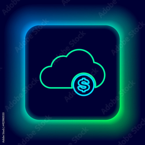 Glowing neon line Cryptocurrency cloud mining icon isolated on black background. Blockchain technology, bitcoin, digital money market, cryptocoin wallet. Colorful outline concept. Vector.