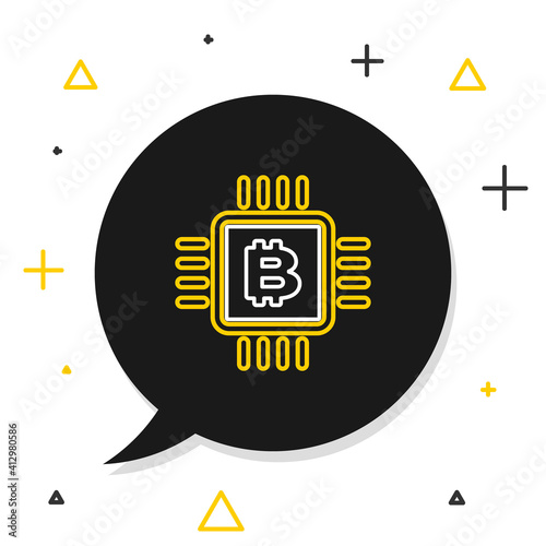 Line CPU mining farm icon isolated on white background. Bitcoin sign inside microchip. Cryptocurrency mining community. Digital money. Colorful outline concept. Vector.