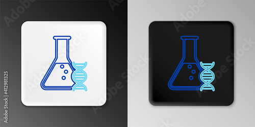 Line DNA research, search icon isolated on grey background. Genetic engineering, genetics testing, cloning, paternity testing. Colorful outline concept. Vector.