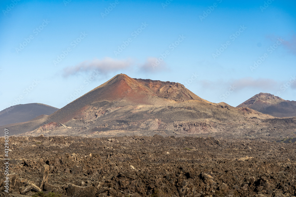 hike around the crater of volcano Caldera De Los Cuervos on Lanzarote