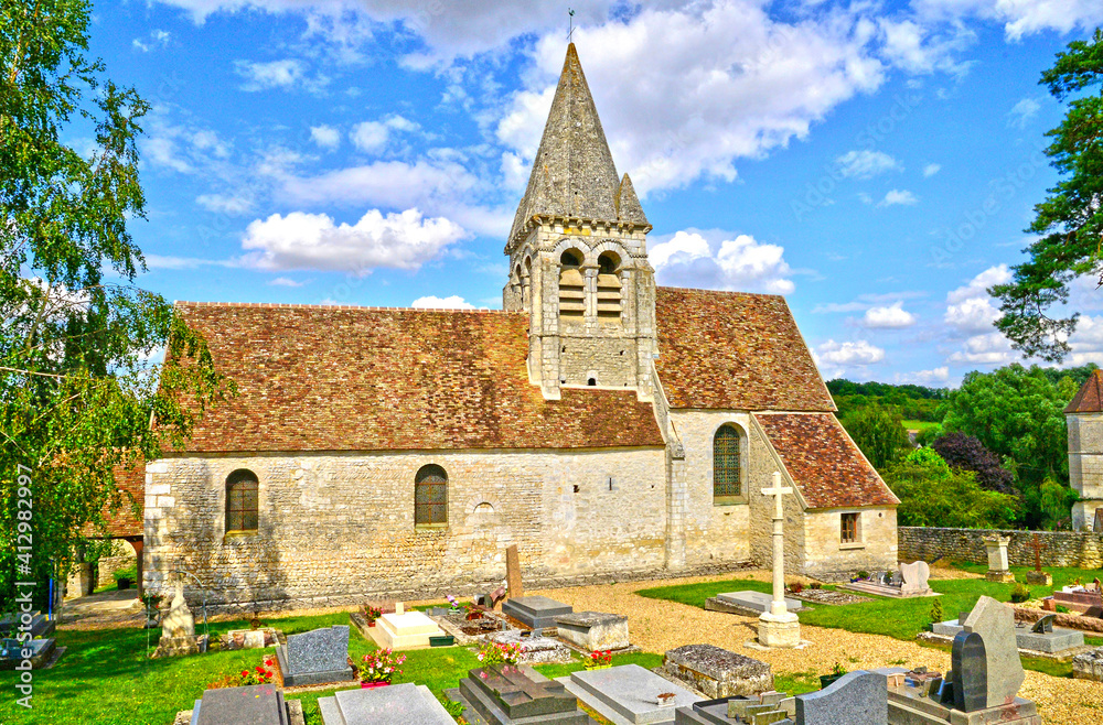 Reilly, France - april 3 2017 : saint Aubin church - obrazy, fototapety, plakaty 