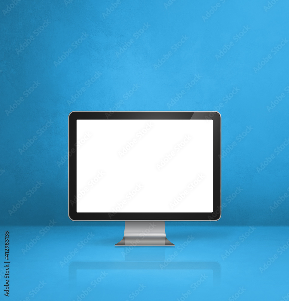 Computer pc on blue Desk background Computer pc on blue Desk background