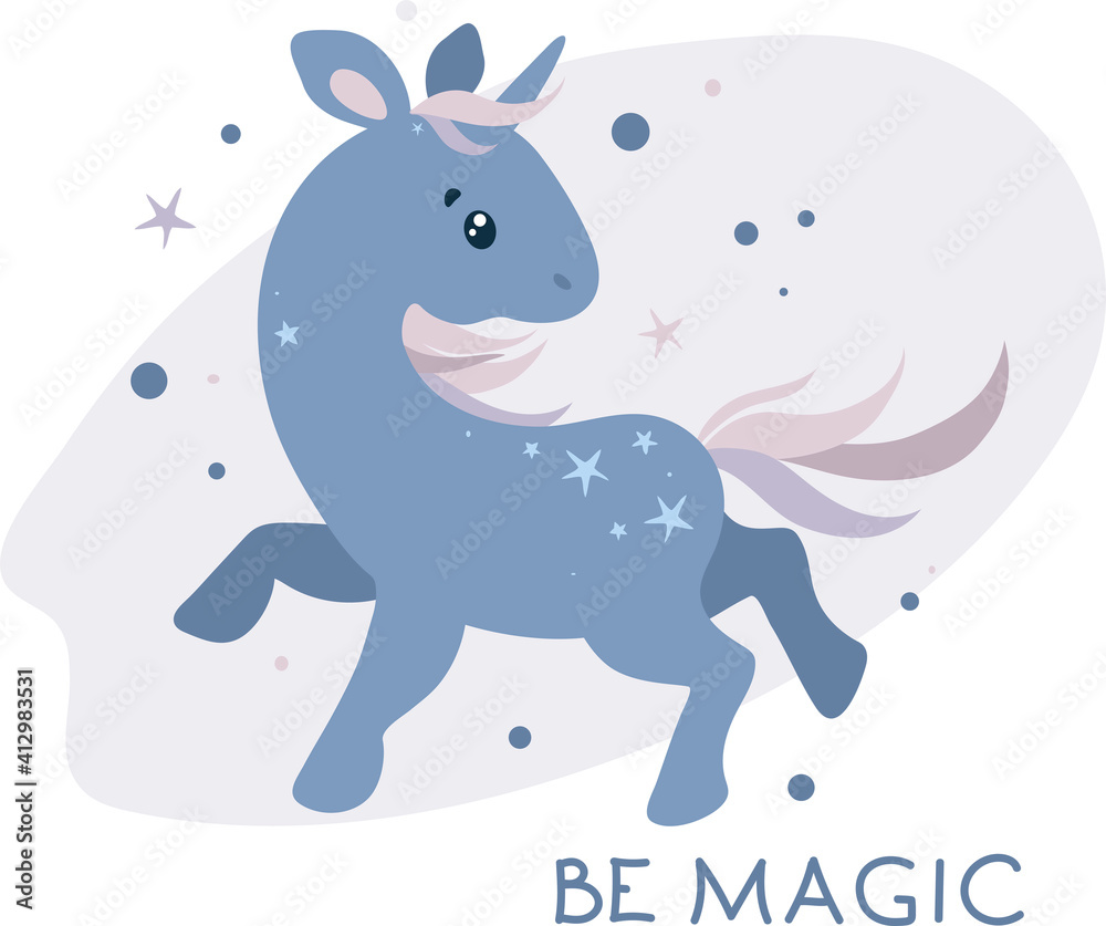 blue sweet unicorn magical design, vector illustration