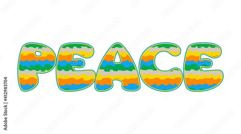 Obraz premium Word PEACE. Liquid colors tie-dyed text illustration. Retro hippie style.