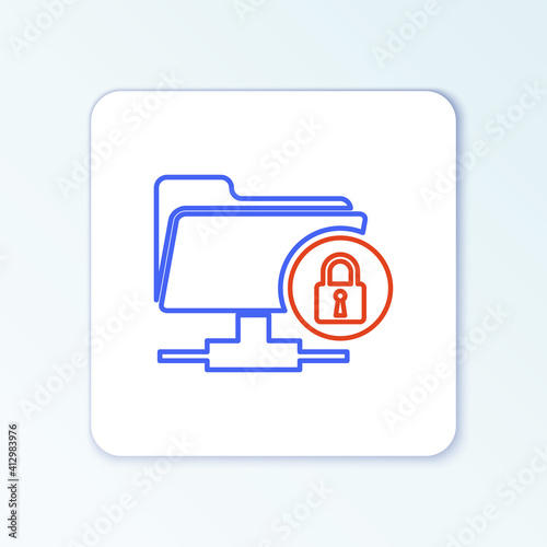 Line FTP folder and lock icon isolated on white background. Concept of software update, ftp transfer protocol. Security, safety, protection concept. Colorful outline concept. Vector.