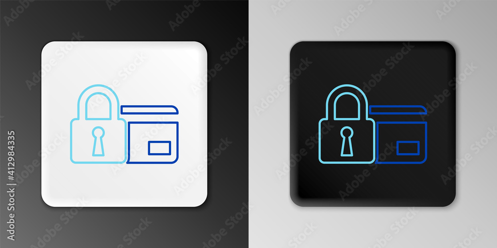 Line Credit card with lock icon isolated on grey background. Locked bank card. Security, safety, protection concept. Concept of a safe payment. Colorful outline concept. Vector.