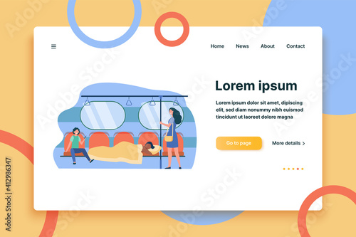Man sleeping under blanket in subway train. Sleepwalker, homeless, laughing passengers flat vector illustration. Sleep disorder, public transport concept for banner, website design or landing web page