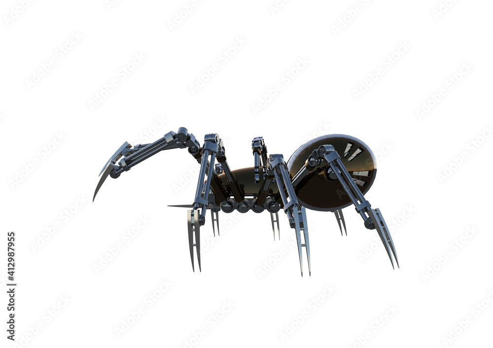 Mechanical spider, high resolution image, Pose2, isolated on white background. 3d rendering, 3d illustration.	