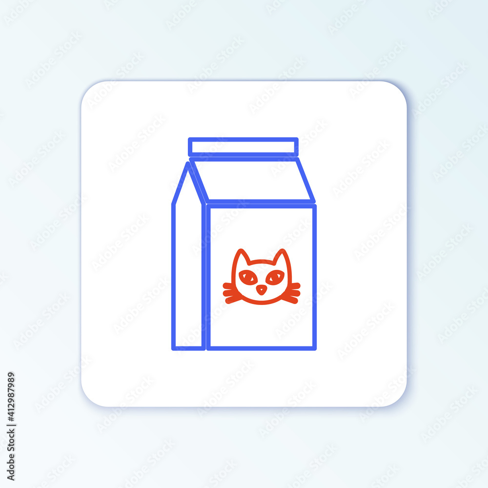 Line Bag of food for cat icon isolated on white background. Food for animals. Pet food package. Colorful outline concept. Vector. Line Bag of food for cat icon isolated on white background. Food for animals. Pet food package. Colorful outline concept. Vector.
