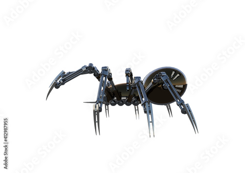 Mechanical spider, high resolution image, Pose2, isolated on white background. 3d rendering, 3d illustration. 