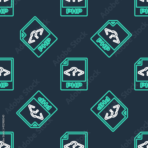 Line PHP file document. Download php button icon isolated seamless pattern on black background. PHP file symbol. Vector.