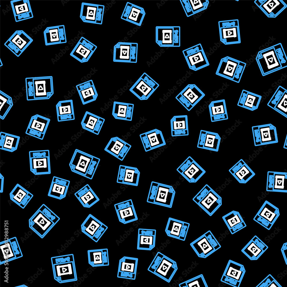 Line MP4 file document. Download mp4 button icon isolated seamless pattern on black background. MP4 file symbol. Vector.
