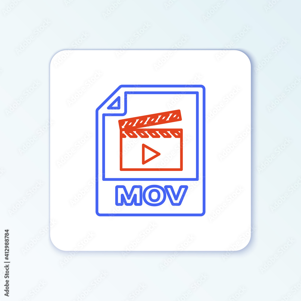 Line MOV file document. Download mov button icon isolated on white background. MOV file symbol. Audio and video collection. Colorful outline concept. Vector.