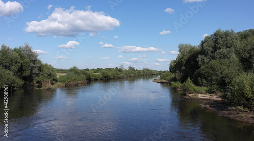 Landscape  beautiful wide river on a clear summer day.