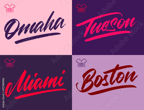 City vintage grange inscription. Omaha, Tucson, Miami, Boston Vector illustration