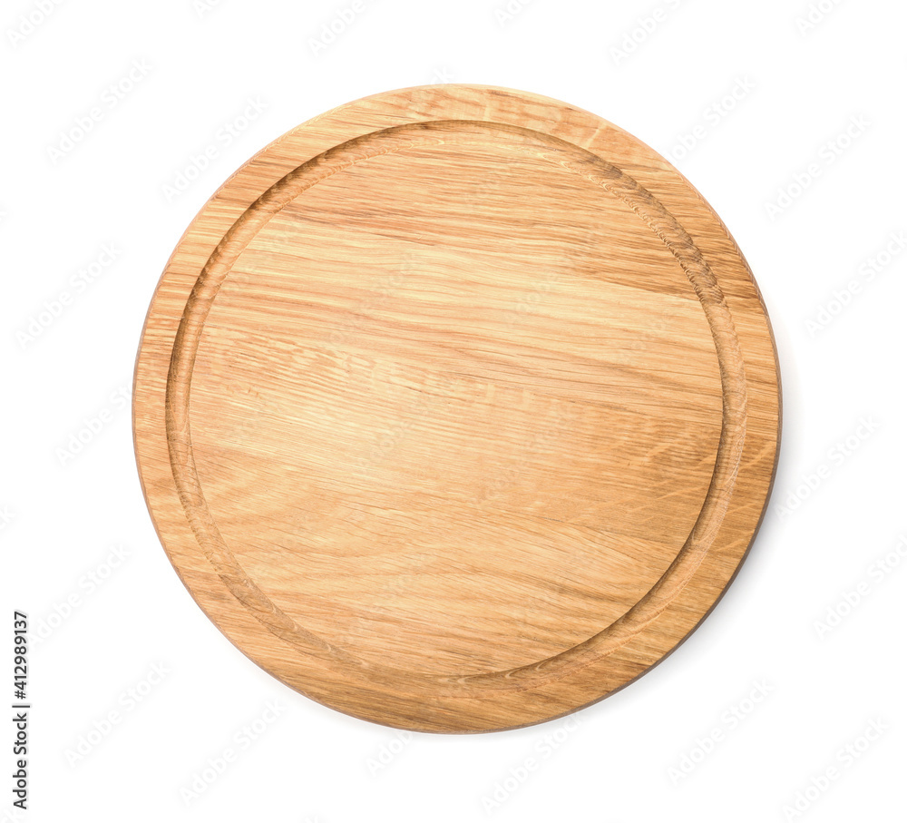 New wooden board isolated on white, top view. Cooking utensil New wooden board isolated on white, top view. Cooking utensil