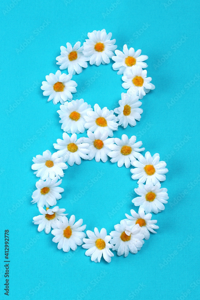 Number 8 made of flowers. International Women's Day 8 March. March holiday.